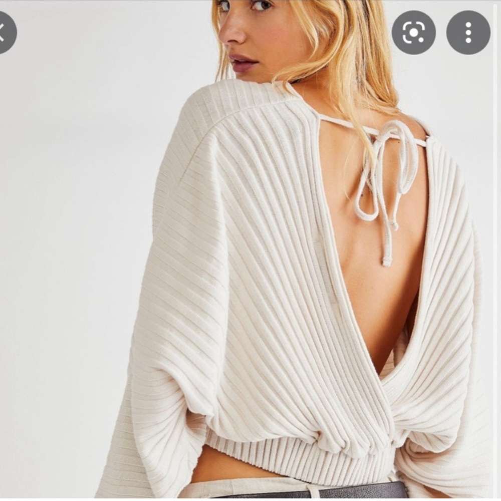 Free People Cream V-Neck Sweater